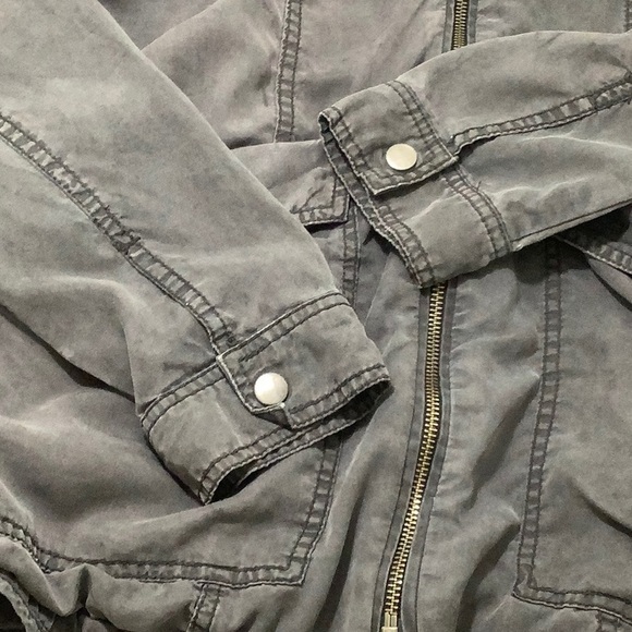 Free People Utility Army zip up hooded distressed lined lightweight jacket SZ S - Picture 7 of 16